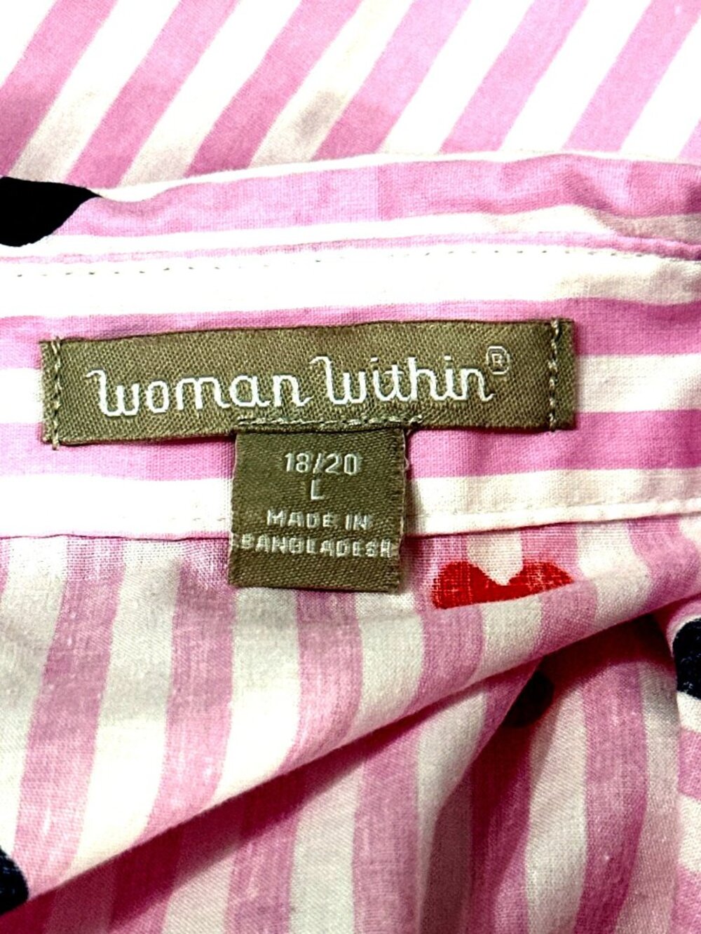 Woman Within 18 20 Pink Striped Heart Button Down Shirt Long Sleeve Loose Fit - Picture 7 of 11